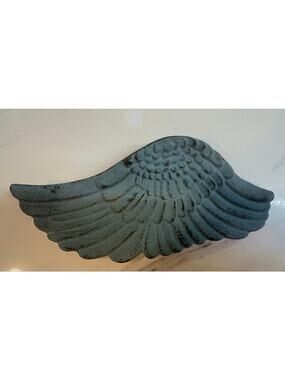 Distressed Blue Cast Iron Angel Wing Trinket Dish | Farmhouse | Cottagecore Chic